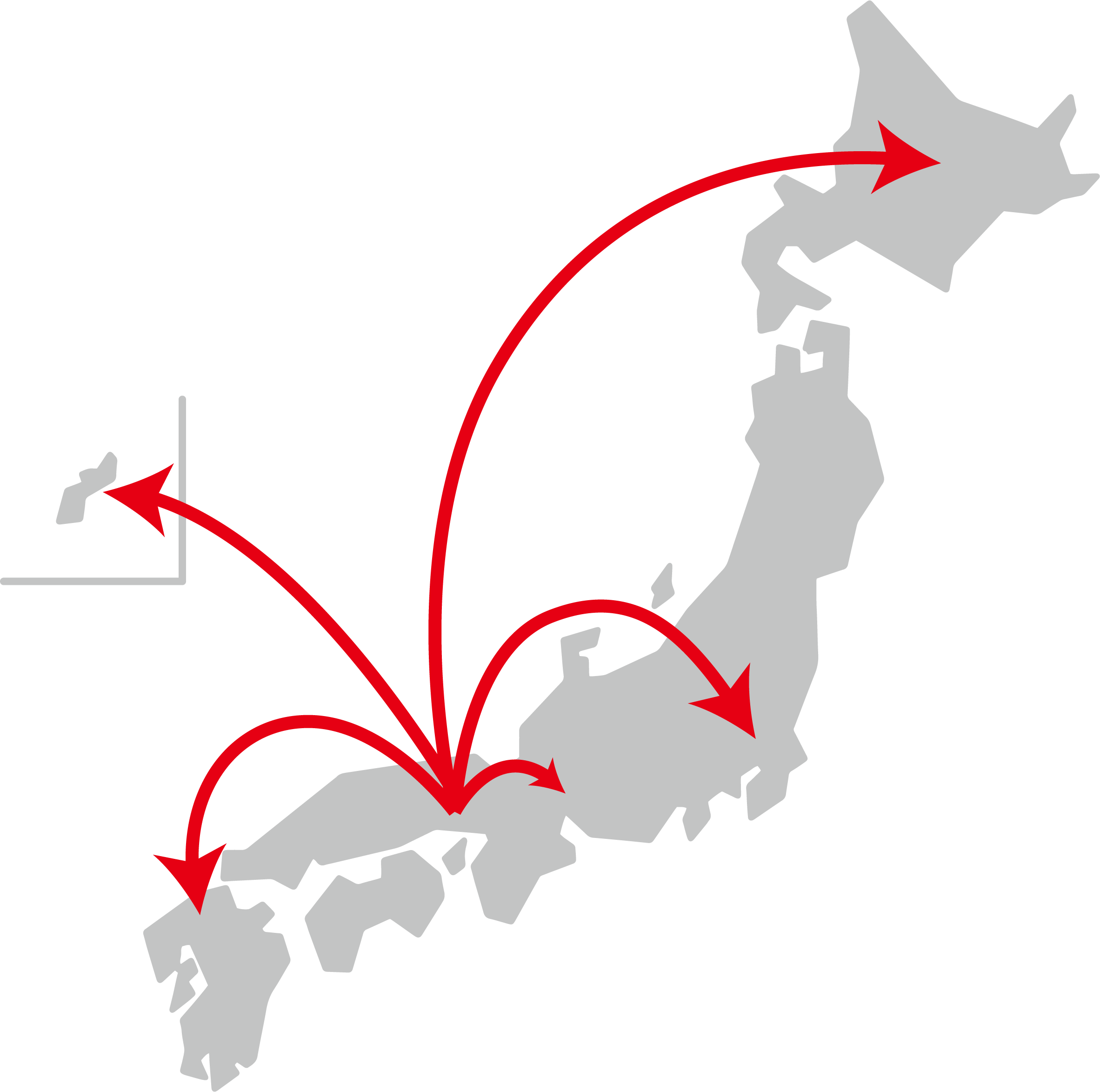 拠点から全国主要エリアへの配送ルート図